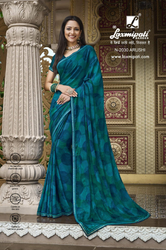 Laxmipati Barkha N-2030 Blue Silk Chiffon Saree