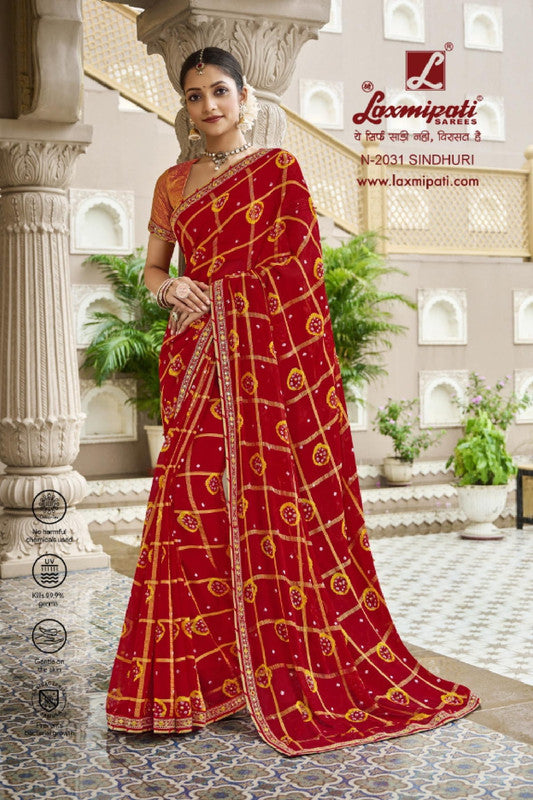 Laxmipati Barkha N-2031 Red Chiffon Saree