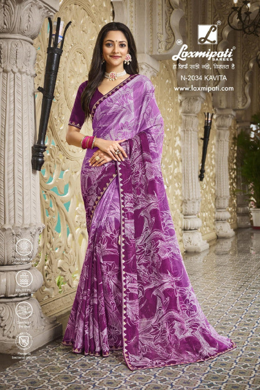 Laxmipati Barkha N-2034 Purple Sparkle Chiffon Saree