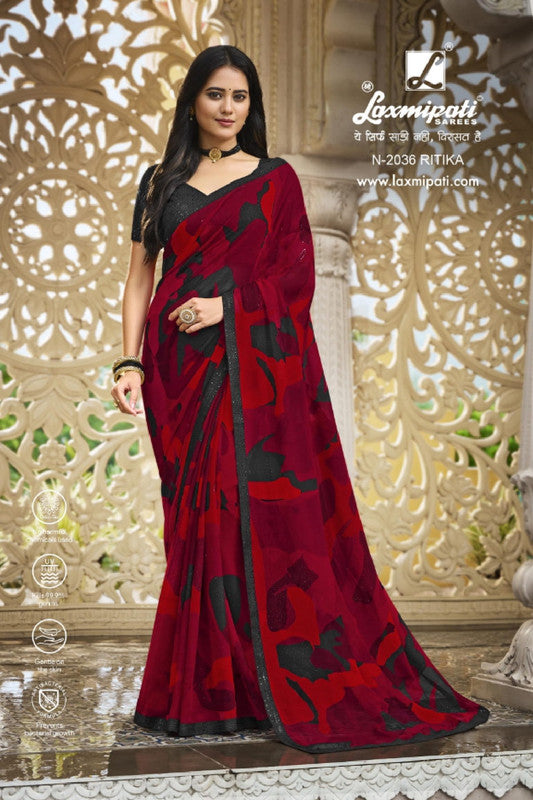 Laxmipati Barkha N-2036 Red Heavy Georgette Saree