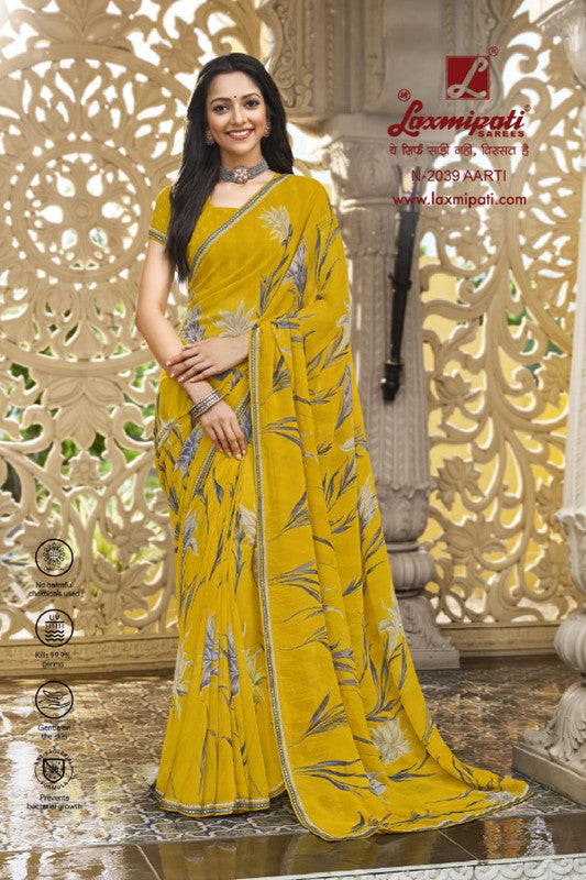 Laxmipati Barkha N-2039 Yellow Georgette Saree