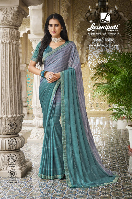 Laxmipati Barkha N-2040 Blue Silk Chiffon Saree