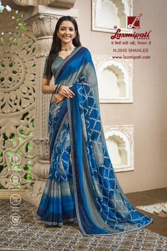 Laxmipati Barkha N-2045 Blue Sparkle Chiffon Saree