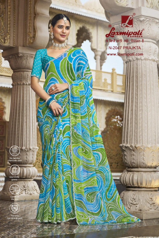 Laxmipati Barkha N-2047 Blue Sparkle Chiffon Saree