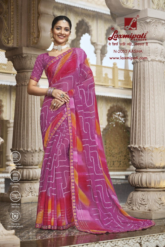 Laxmipati Barkha N-2053 Pink Chiffon Saree