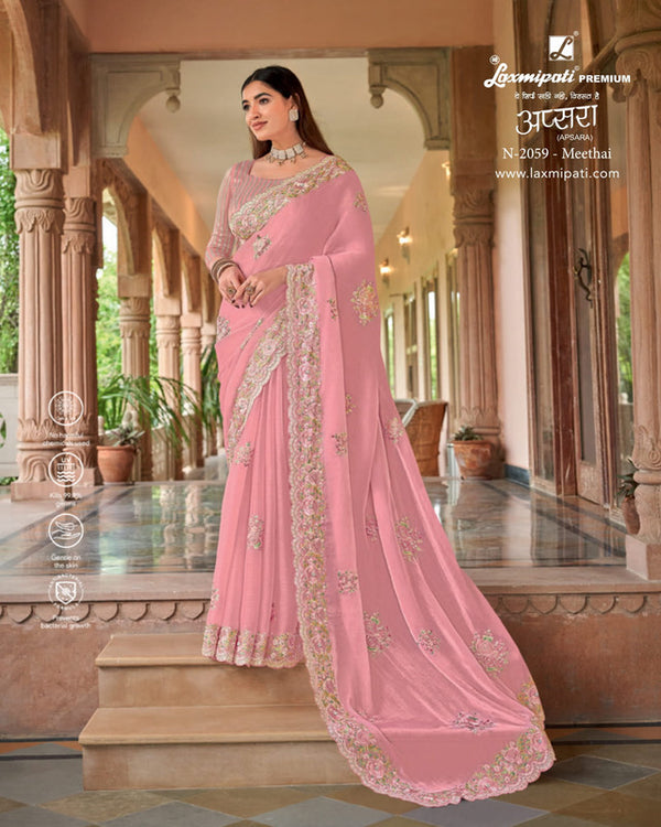 Laxmipati Apsara N-2059 Pink Tissu Organza Saree