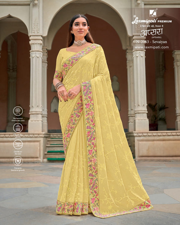 Laxmipati Apsara N-2063 Yellow Silk Chiffon Saree