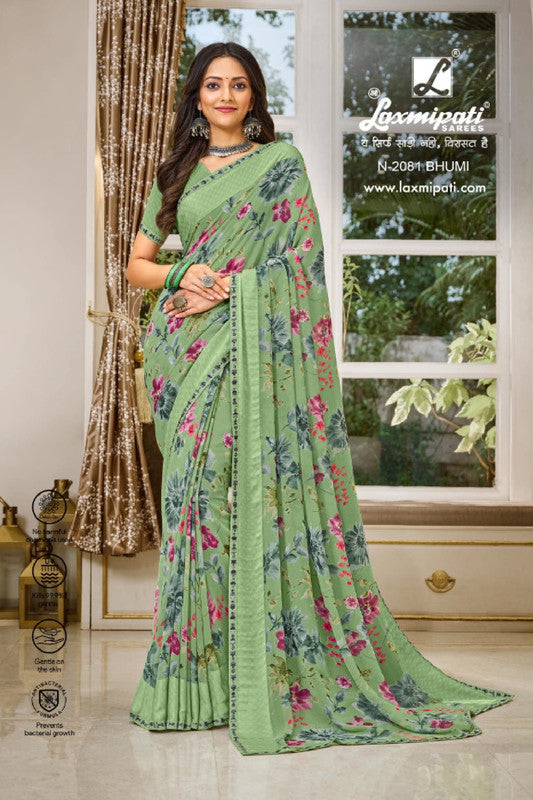 Laxmipati Indu N-2081 Green Georgette Saree