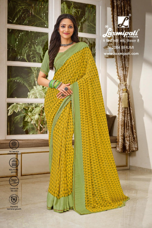 Laxmipati Indu N-2084 Yellow Georgette Saree