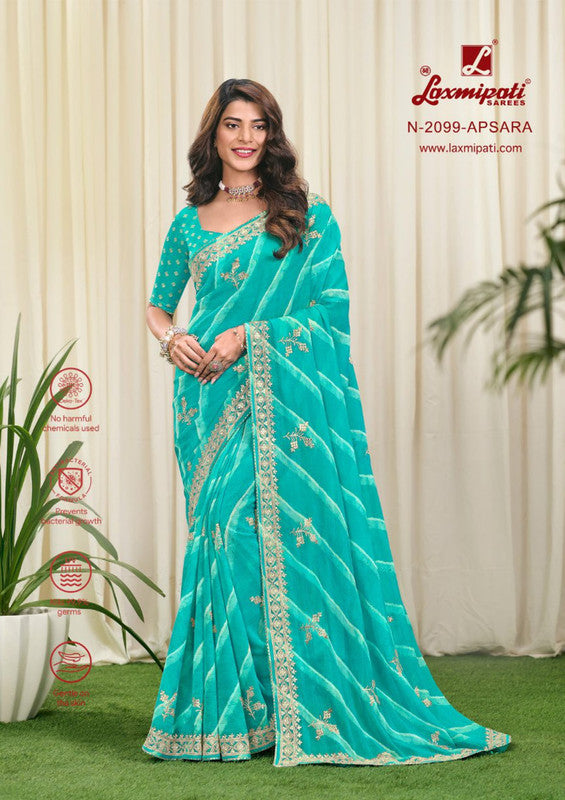 Laxmipati Murabbaa N-2099 Blue Paper Organza  Saree