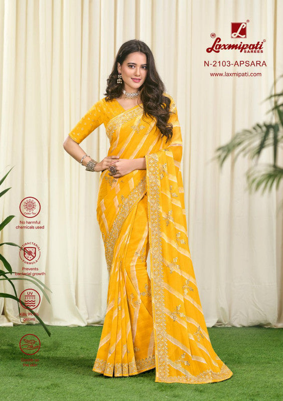 Laxmipati Murabbaa N-2103 Yellow Paper Organza Saree