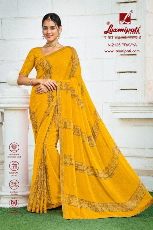 Laxmipati Diwani N-2125 Yellow Sparkle Chiffon Saree