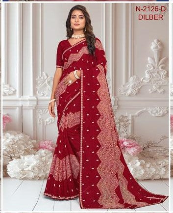 Laxmipati Dilber N-2126-D - Maroon Chiffon Drape By Sanskar Sarees