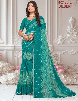 Laxmipati Dilber N-2126-E - Peacock Blue Chiffon Drape By Sanskar Sarees