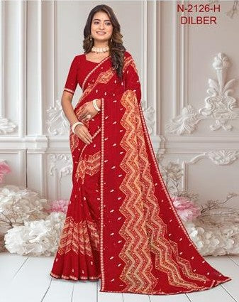 Laxmipati Dilber N-2126-H - Red Chiffon Drape By Sanskar Sarees