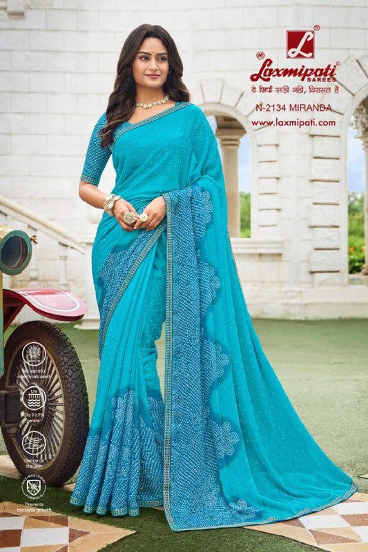 Laxmipati Diwani N-2134 Blue Sparkle Chiffon Saree