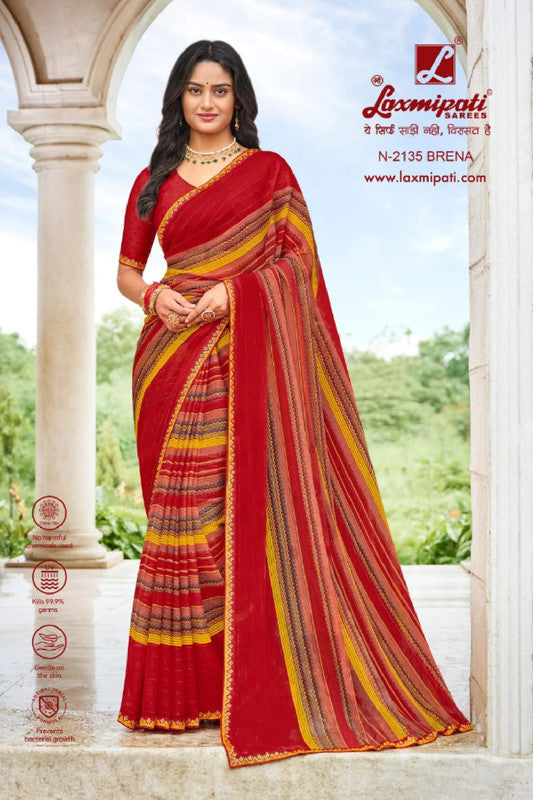 Laxmipati Diwani N-2135 Red Sparkle Chiffon Saree