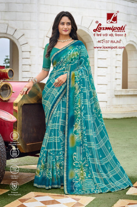 Laxmipati Diwani N-2137 Blue Chiffon Saree