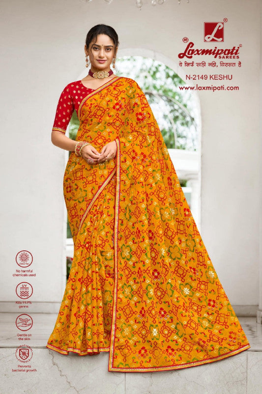 Laxmipati Diwani N-2149 Yellow Marble Chiffon Saree