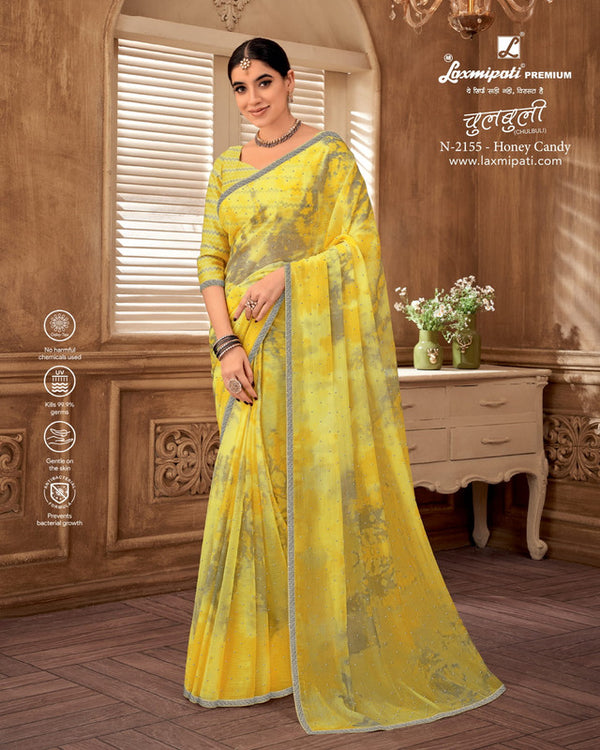 Laxmipati Chulbuli N-2155 Yellow Silk Chiffon Saree