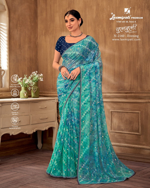 Laxmipati Chulbuli N-2160 Blue Chiffon Saree