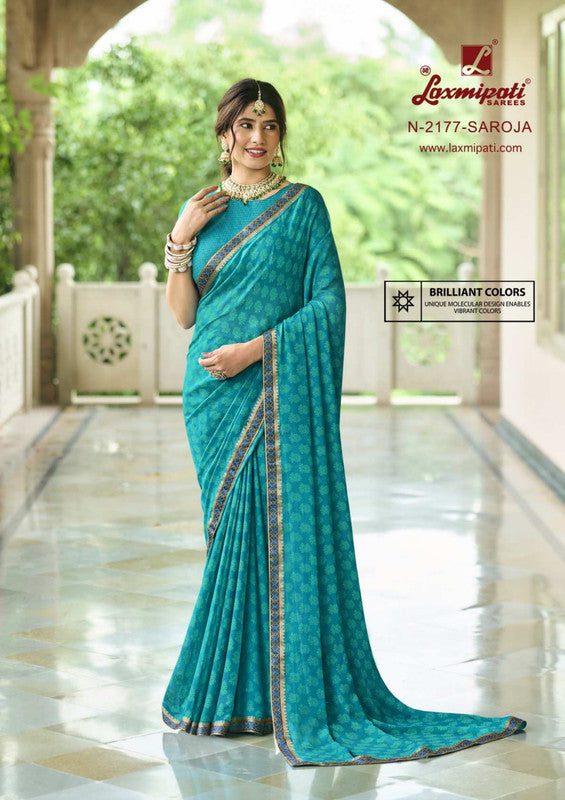 Laxmipati Rim Jhim N-2177 Blue Silk Georgette Saree