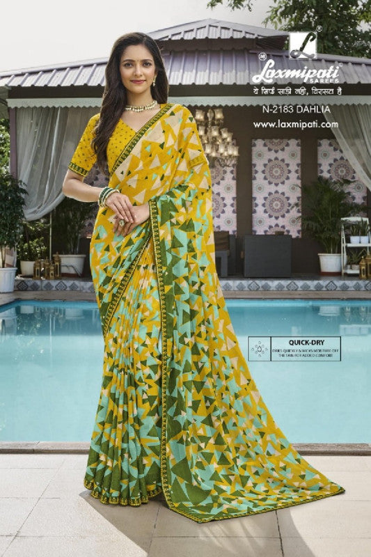 Laxmipati Amrit Varsha N-2183 Yellow Sparkle Chiffon Saree