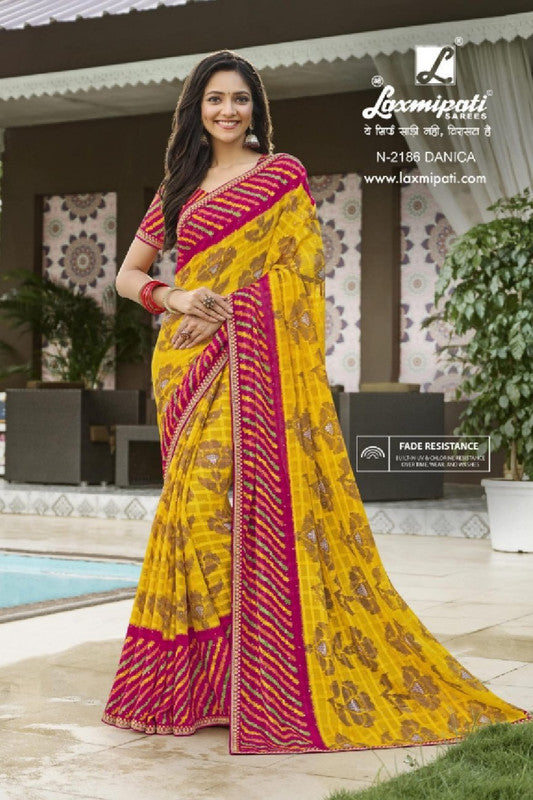 Laxmipati Amrit Varsha N-2186 Yellow Silk Chiffon Saree