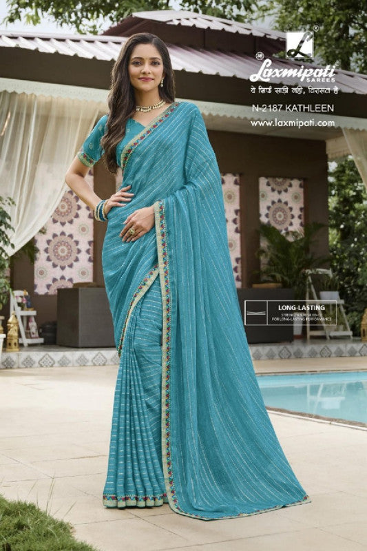 Laxmipati Amrit Varsha N-2187 Blue Matallic Chiffon Saree