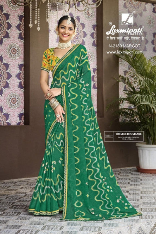 Laxmipati Amrit Varsha N-2189 Green Sparkle Chiffon Saree