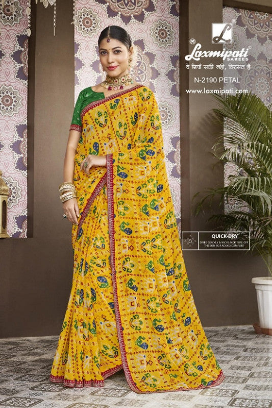 Laxmipati Amrit Varsha N-2190 Yellow Sparkle Chiffon Saree