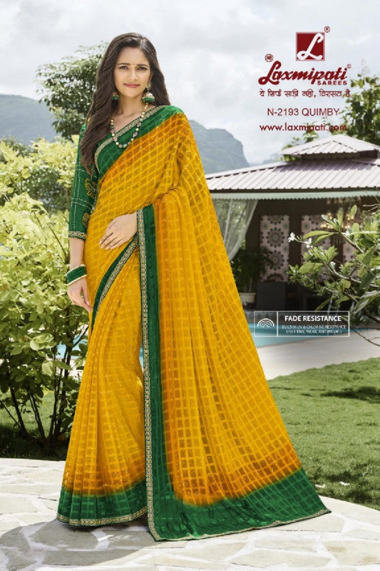 Laxmipati Amrit Varsha N-2193 Yellow Chiffon Saree