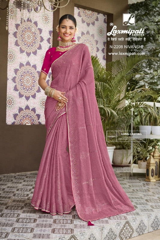 Laxmipati Amrit Varsha N-2208 Pink Sparkle Chiffon Saree