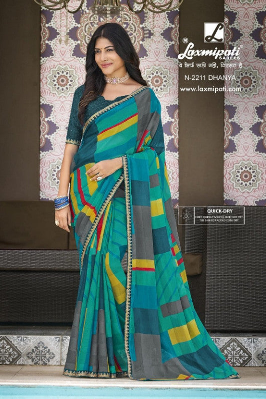 Laxmipati Amrit Varsha N-2211 Blue Sparkle Chiffon Saree