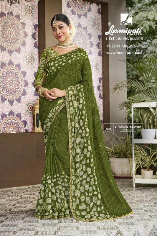 Laxmipati Amrit Varsha N-2213 Green Sparkle Chiffon Saree