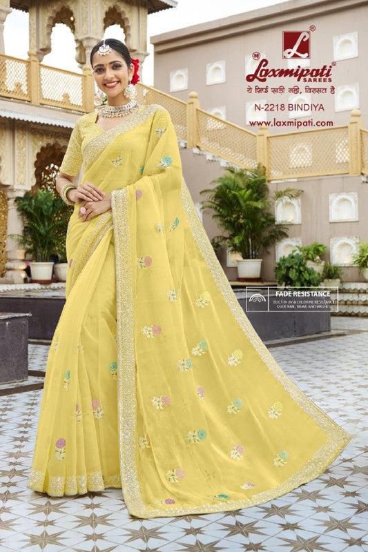 Laxmipati Malmal N-2218 Yellow Soft Organza Saree