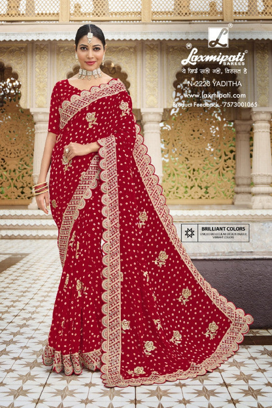 Laxmipati Malmal N-2223 Red Marble Chiffon Saree