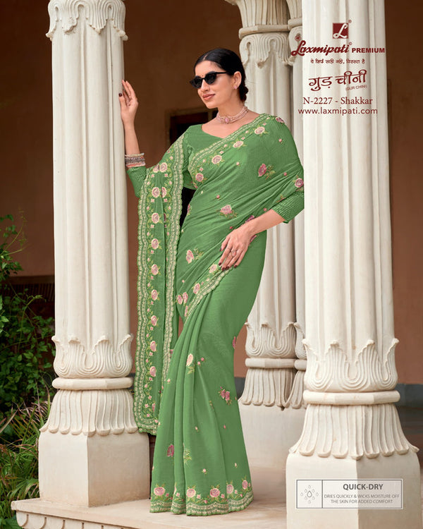 Laxmipati Gud Chini N-2227 Green Jimmy Choo Saree