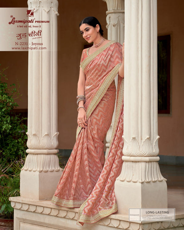 Laxmipati Gud Chini N-2231 Pink Organza Saree