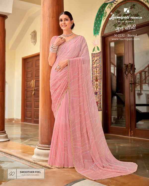 Laxmipati Gud Chini N-2232 Pink Sparkle Chiffon Saree