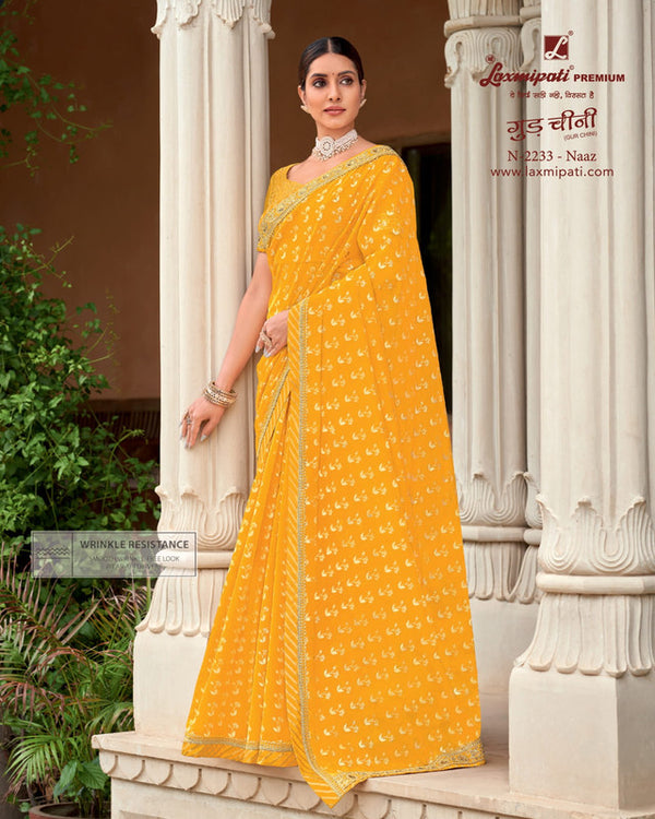 Laxmipati Gud Chini N-2233 Yellow Organza Saree