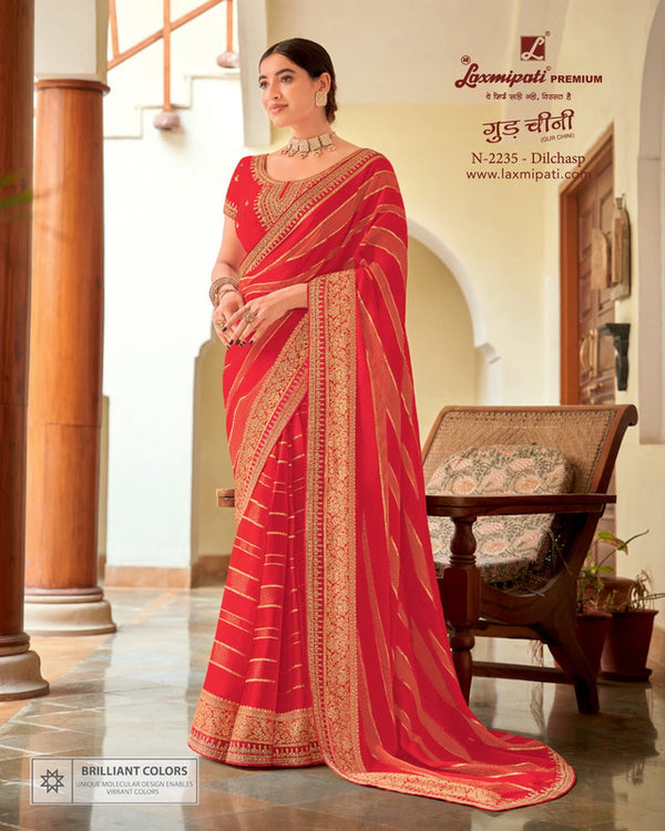 Laxmipati Gud Chini N-2235 Red Organza Saree