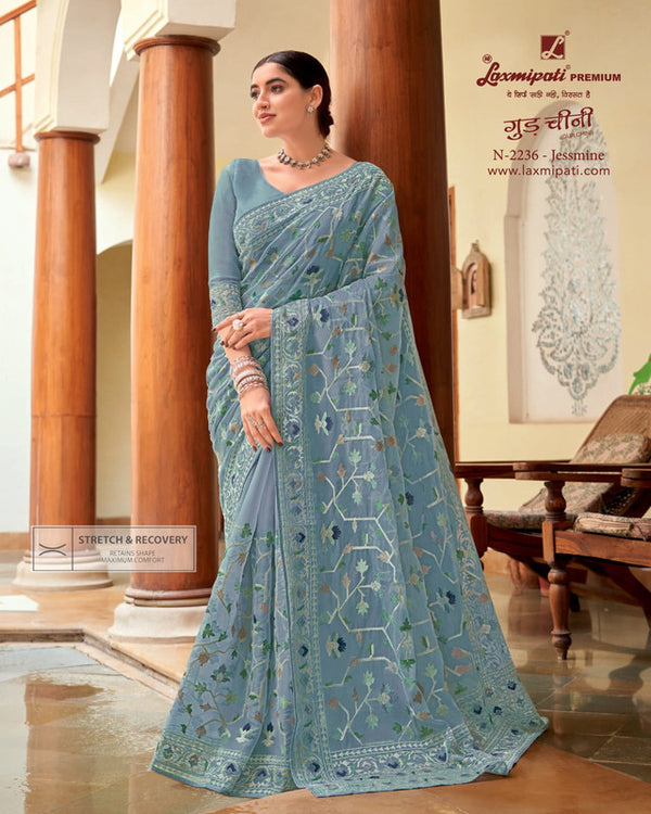 Laxmipati Gud Chini N-2236 Blue Organza Saree