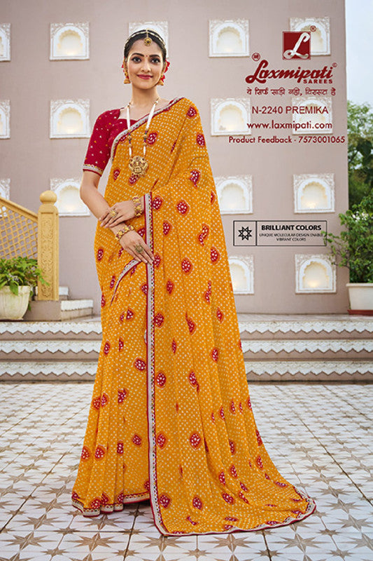 Laxmipati Mangla N-2240 Orange Silk Chiffon  Saree