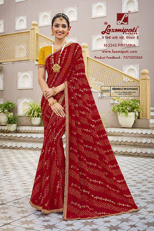 Laxmipati Mangla N-2245 Red  Silk Chiffon  Saree