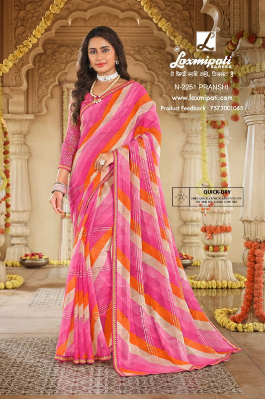 Laxmipati Dhan Laxmi N-2251 Pink Sparkle Chiffon Saree