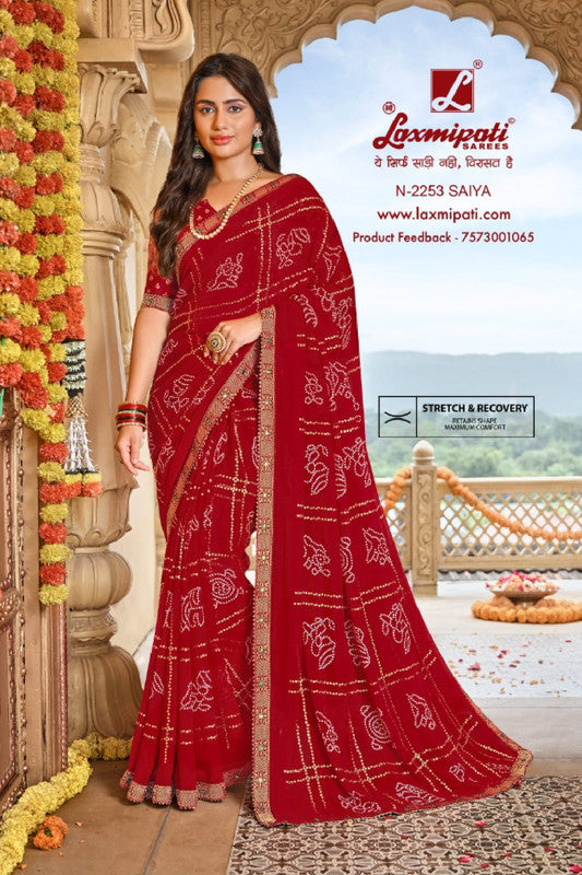 Laxmipati Dhan Laxmi N-2253 Red Silk Chiffon Saree