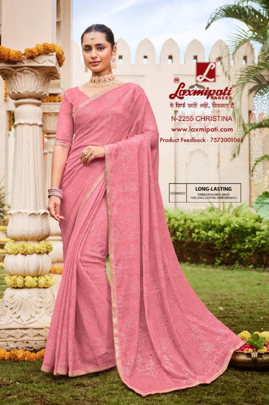 Laxmipati Dhan Laxmi N-2255 Pink Chiffon Saree