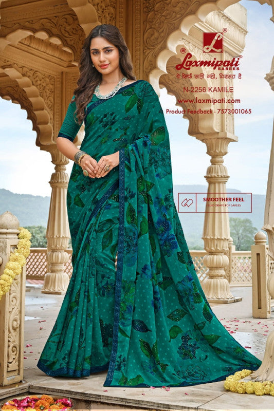 Laxmipati Dhan Laxmi N-2256 Green Silk Chiffon Saree