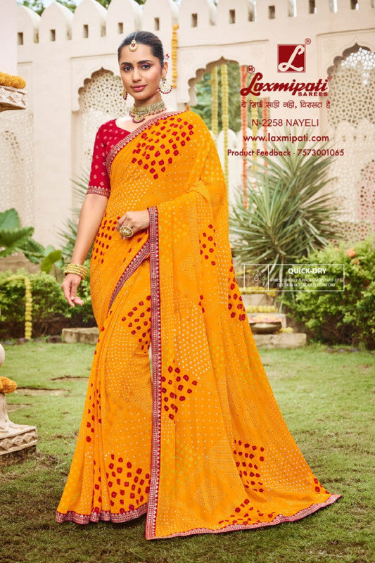 Laxmipati Dhan Laxmi N-2258 Yellow Silk Chiffon Saree